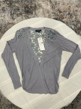 Papillon Blanc Lavender Floral Lace Knit Cardigan